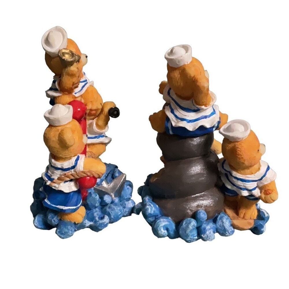 Sailor Bears Ship Wheel Anchor Set of 2 Nursery Decoration Resin Figurines - Picture 3 of 6